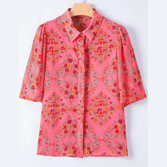Brynleigh Floral Print Wide Short Sleeve Loose Shirt