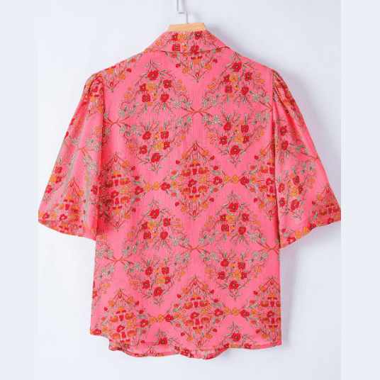 Brynleigh Floral Print Wide Short Sleeve Loose Shirt