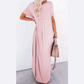 Stevie Pink V Neck Hidden Pocket Splits Maxi T-shirt Dress