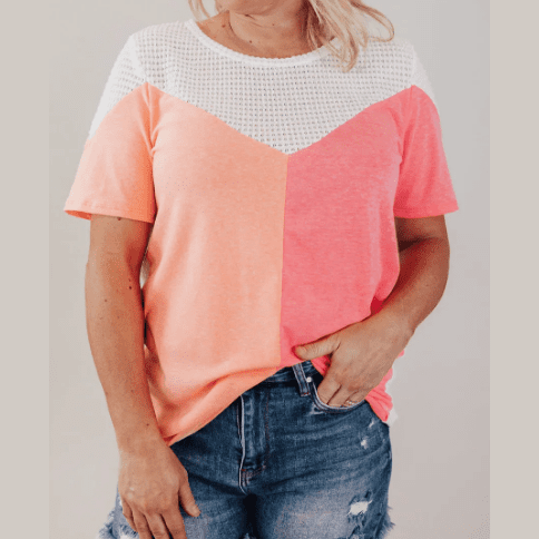 Cheri White PLUS SIZE Colorblock Waffle Knit Tee