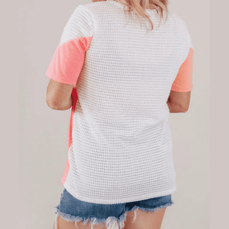 Cheri White PLUS SIZE Colorblock Waffle Knit Tee