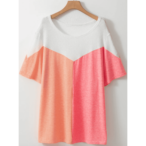 Cheri White PLUS SIZE Colorblock Waffle Knit Tee