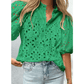 Jocelyn Green Flower Embroidered Hollow-out Puff Sleeve Blouse