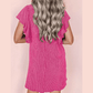 Carmelita Hot Pink Textured Ruffled Flutter Sleeve Mini Dress