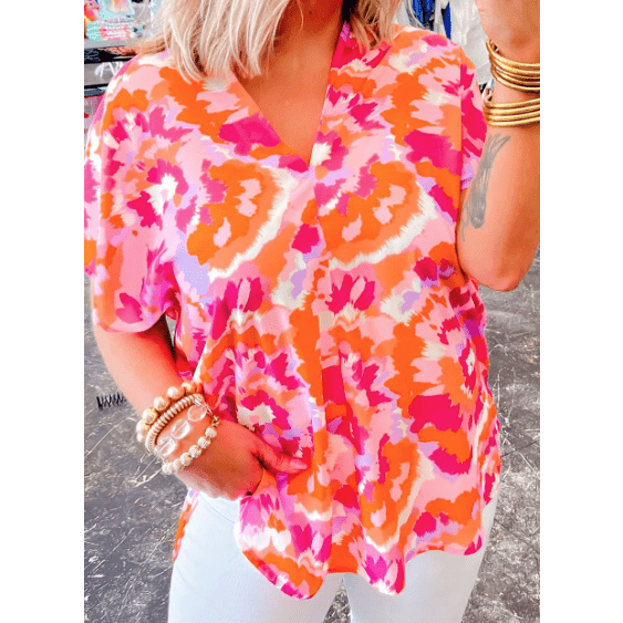 Lulu Abstract Print V Neck Summer Blouse