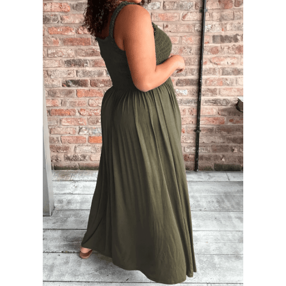 Kardy Jungle Green Shirred Bust Sleeveless PLUS SIZE Maxi Dress