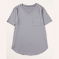 Jeyma Grey V Neck Pocketed Rounded Hem Tee