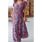 Leia Blue Floral Print V Neck Wrap Split Maxi Dress