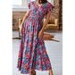 Leia Blue Floral Print V Neck Wrap Split Maxi Dress