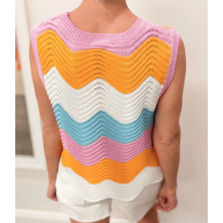 Thessy Multicolour Striped Colorblock Scalloped Hem Knitted Tank