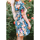 Amia Blue Collared Split Neck Floral Flared Dress