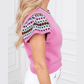 REDUCED!!!  Blanca Bright Pink Contrast Printed Cap Sleeves Crewneck Sweater  REDUCED!!!