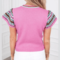 REDUCED!!!  Blanca Bright Pink Contrast Printed Cap Sleeves Crewneck Sweater  REDUCED!!!