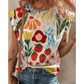 Marsha Flower Print Round Neck Cap Sleeve T Shirt