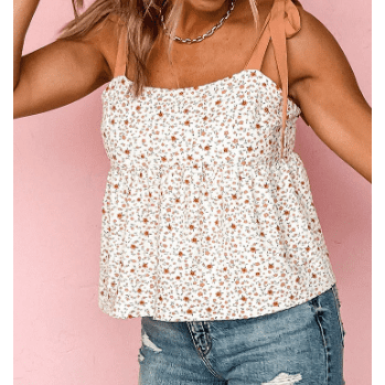 Marti Shoulder Tied Floral Print Babydoll Tank