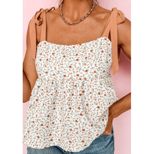 Marti Shoulder Tied Floral Print Babydoll Tank