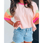 Bree Pink Color Block Stitching Sleeve Round Neck Oversize Top