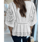 Lisabella White Lace Crochet Hollowed Scallop Hem V Neck Blouse