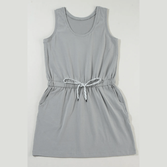 Kaya Grey Sleeveless Drawstring Waist Mini Dress