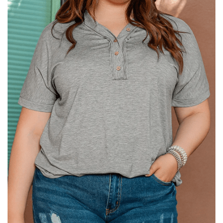 Kim Grey PLUS SIZE Buttoned V Neck Batwing Sleeve Top