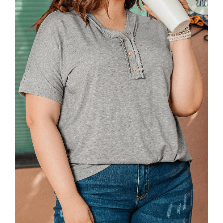 Kim Grey PLUS SIZE Buttoned V Neck Batwing Sleeve Top