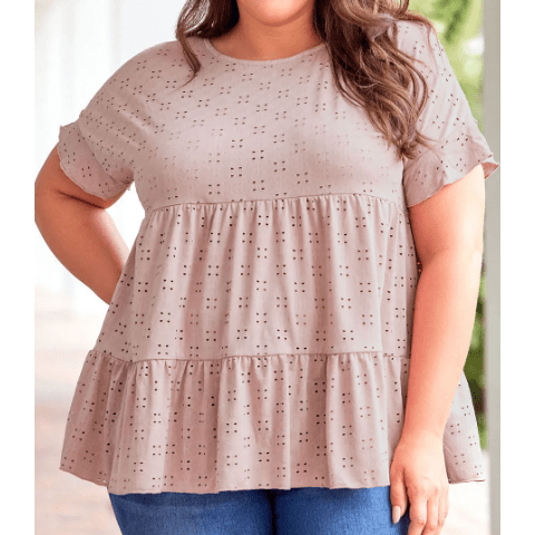 Casey PLUS SIZE Eyelet Pattern Ruffle Sleeve Babydoll Top