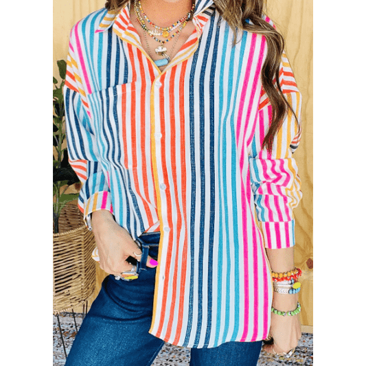 Josephina Multicolor Stripe Drop Shoulder Loose Shirt