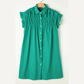 Keagan Bright Green Shirred Ruffle Sleeve Button Up Short Dress