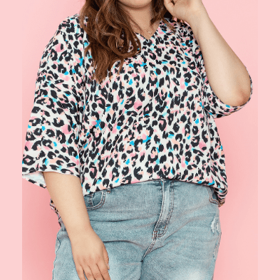 Jackie Leopard Print V Neck Batwing Sleeve PLUS SIZE Top