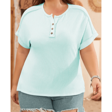 Kipton Iceland Blue PLUS SIZE Textured Henley T Shirt