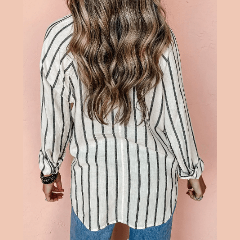 Cherry Black Stripe Chest Pocket Buttoned Oversized Shirt