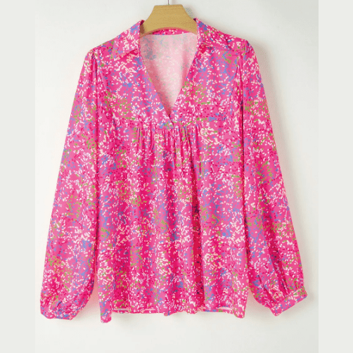 Scarlette Bonbon Abstract Print Collared V Neck Babydoll Blouse