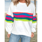 Brisa White Colorful Striped Accent Long Sleeve T Shirt