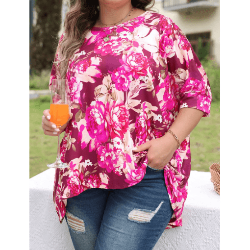 Kammi Floral Print Short Sleeve PLUS SIZE Blouse