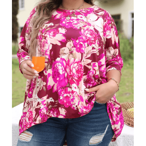 Kammi Floral Print Short Sleeve PLUS SIZE Blouse