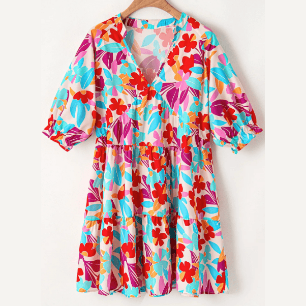 Willi Multicolour Floral Tiered V Neck PLUS SIZE Dress