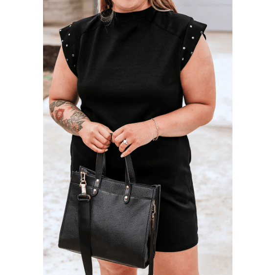 Taras Black Studded Cap Sleeve PLUS SIZE T-shirt Dress