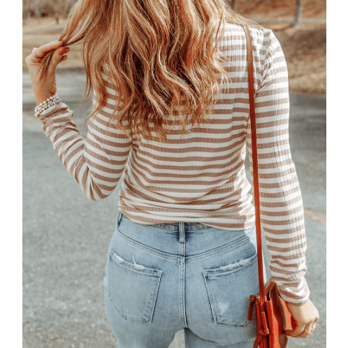 Ernestine Khaki Striped Knit Long Sleeve Tee