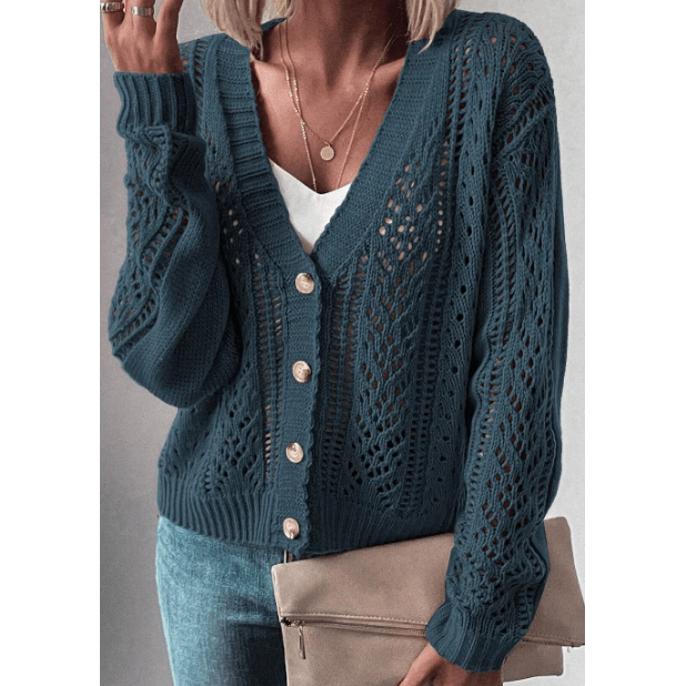 Tyra Real Teal Open Knit Drop Shoulder Sweater Cardigan