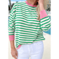 Diondra Bright Green Striped Contrast Edge Long Sleeve Top