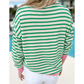 Diondra Bright Green Striped Contrast Edge Long Sleeve Top