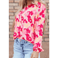 Melony Pink Blooming Floral Print Puff Sleeve Buttoned Shirt