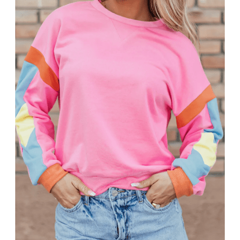 Kress Pink Candy Colorblock French Terry Top