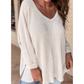 Bridy White Waffle Knit Side Slits Loose Fit V Neck Top