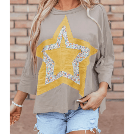 Ollie Grey Floral Starbust Exposed Seam Mineral Wash Top