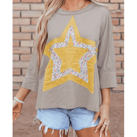 Ollie Grey Floral Starbust Exposed Seam Mineral Wash Top