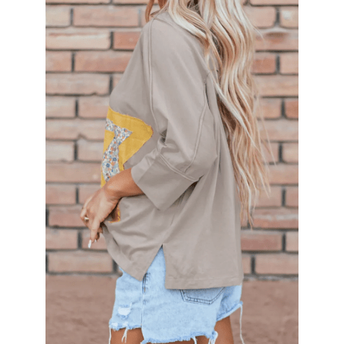 Ollie Grey Floral Starbust Exposed Seam Mineral Wash Top
