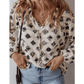 Maxen Printed Split Neck Bubble Sleeve Loose Blouse