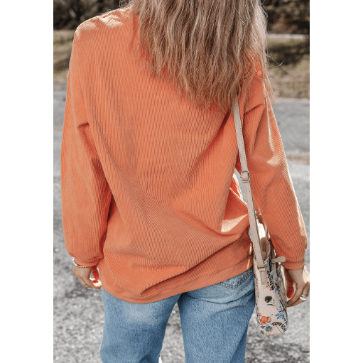 Orange Whatever Spices Your Pumpkin Graphic Corded Pullover Sweatshirt