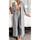 Jacklyn Light Grey Split Long Cardigan and Skinny Pants Lounge Set